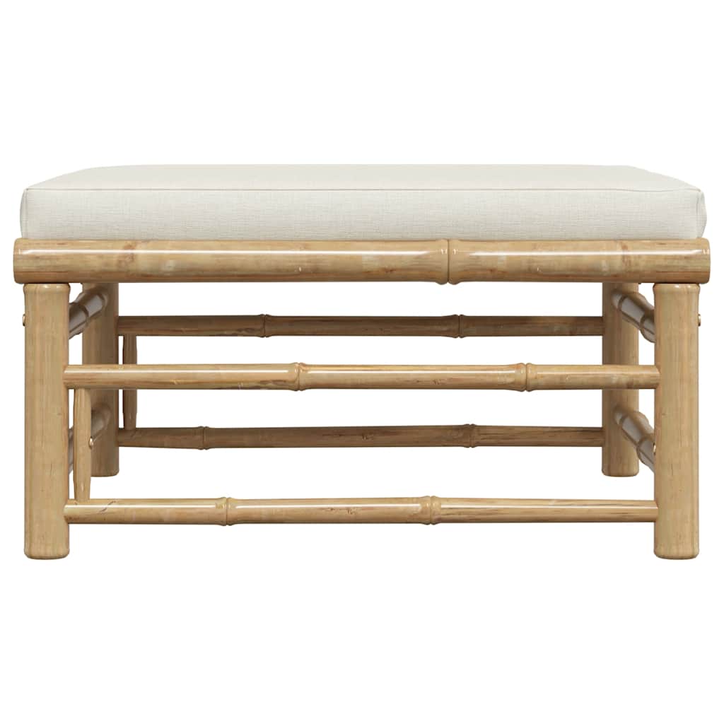 Garten-Fußhocker mit Kissen Cremeweiß Bambus