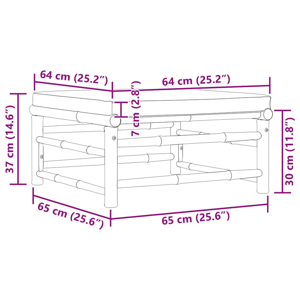Garten-Fußhocker mit Kissen Cremeweiß Bambus