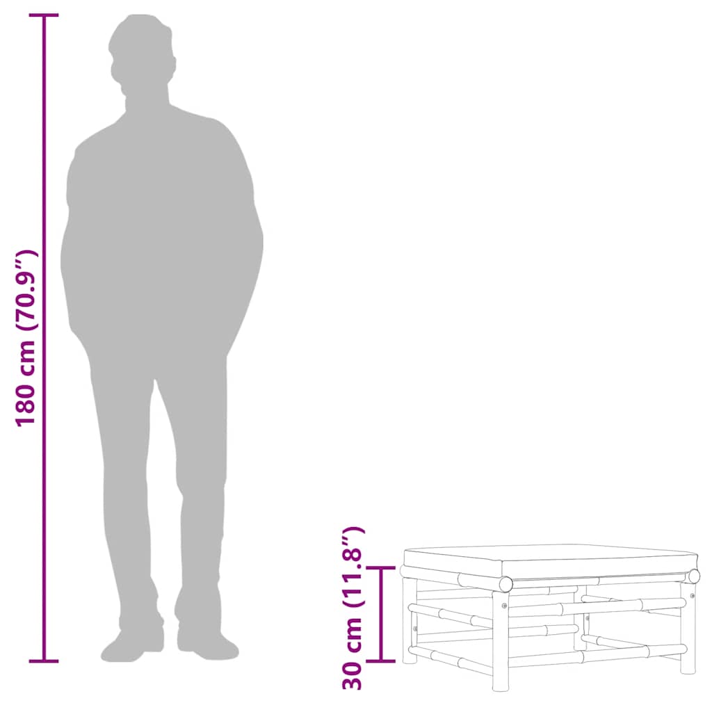 Garten-Fußhocker mit Kissen Cremeweiß Bambus