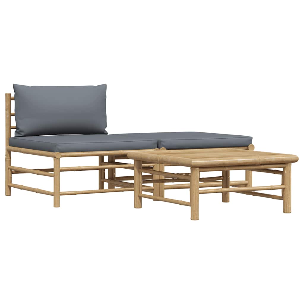 3-tlg. Garten-Lounge-Set mit Dunkelgrauen Kissen Bambus