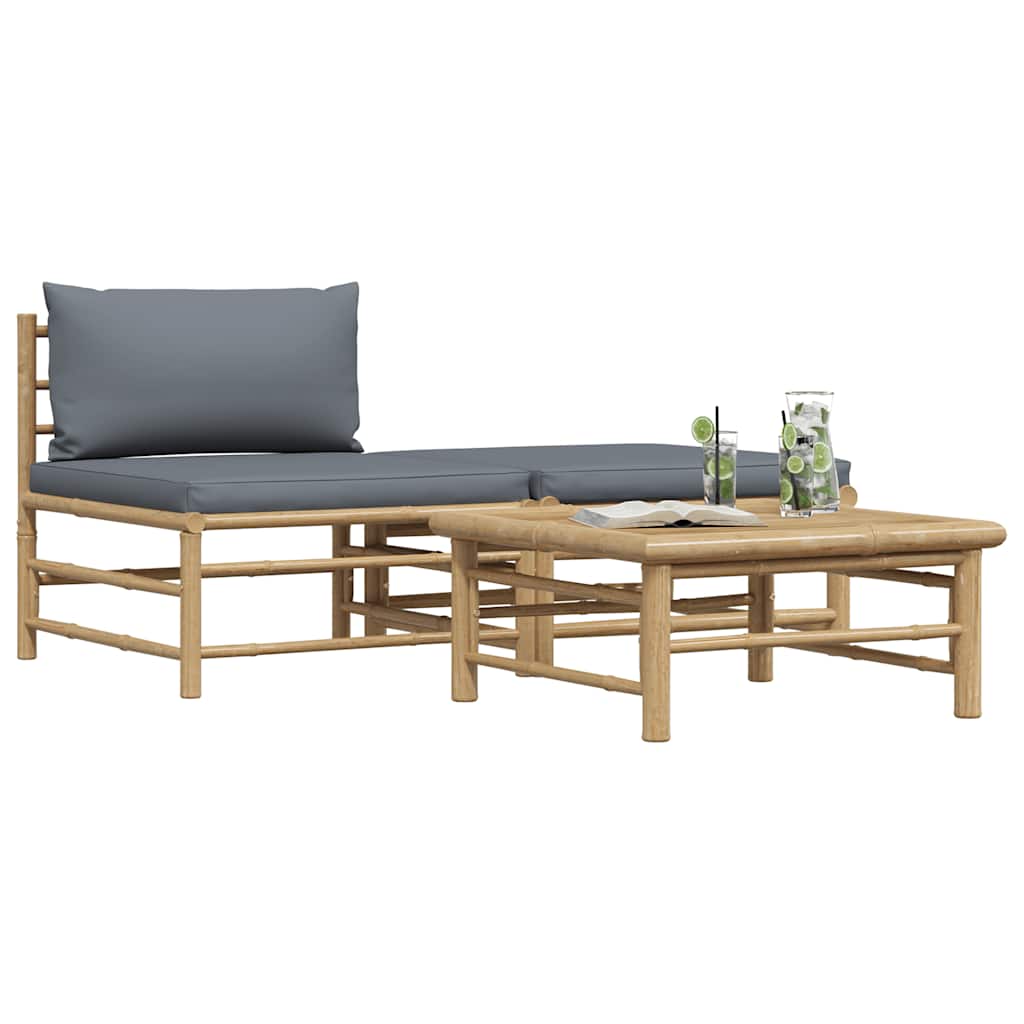 3-tlg. Garten-Lounge-Set mit Dunkelgrauen Kissen Bambus