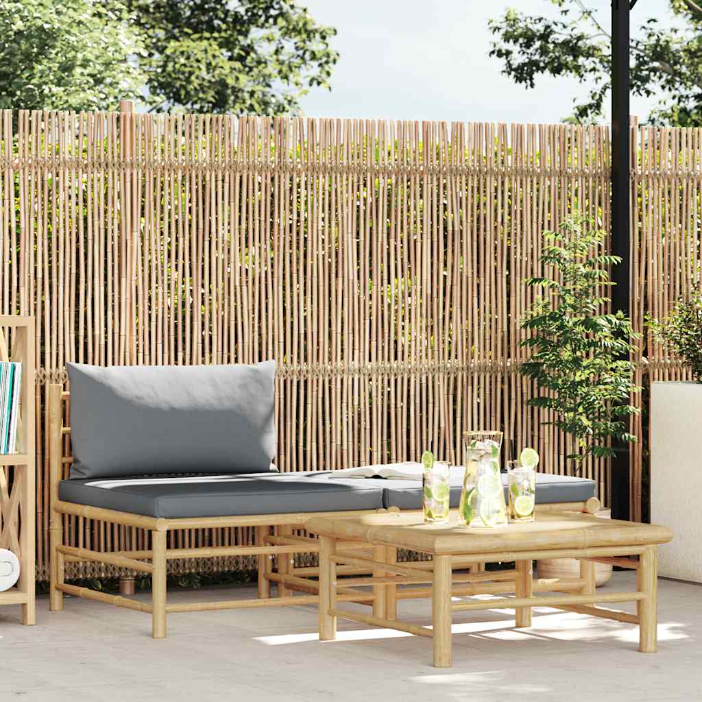 3-tlg. Garten-Lounge-Set mit Dunkelgrauen Kissen Bambus