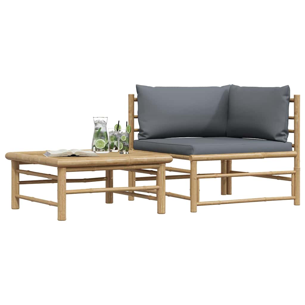 2-tlg. Garten-Lounge-Set mit Dunkelgrauen Kissen Bambus