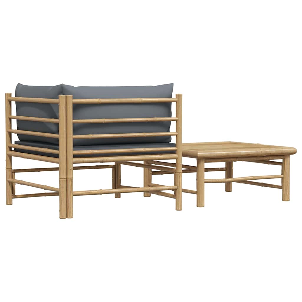 2-tlg. Garten-Lounge-Set mit Dunkelgrauen Kissen Bambus