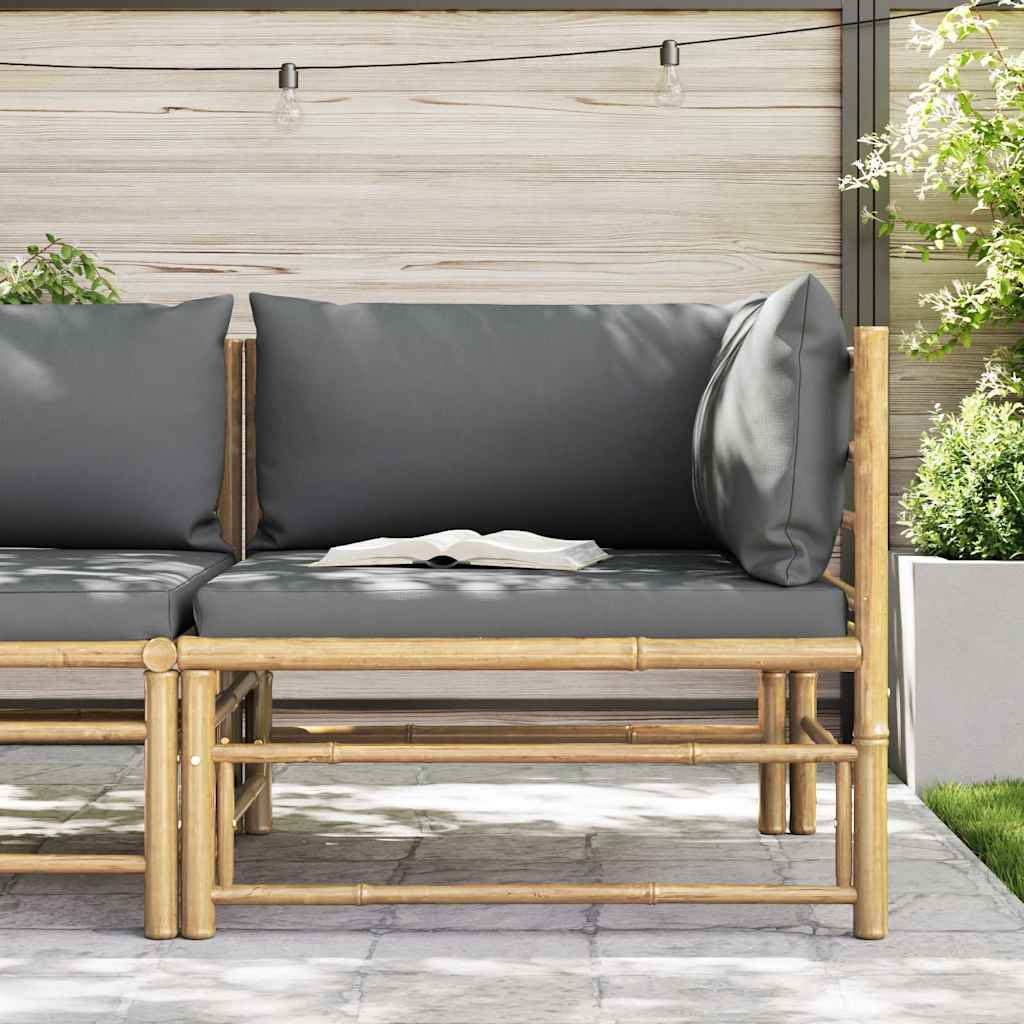 Garten-Ecksofa mit Dunkelgrauen Kissen Bambus