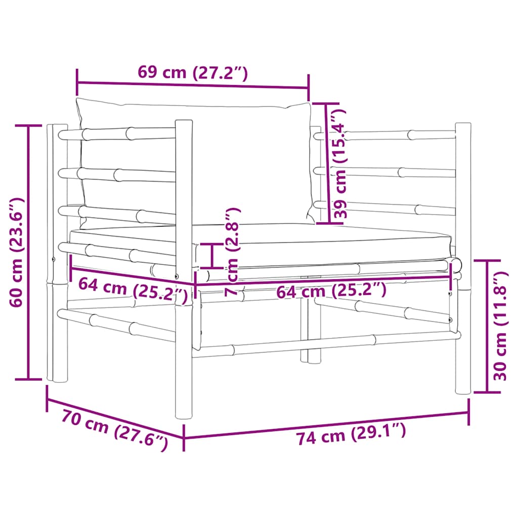 Gartensofa mit Dunkelgrauen Kissen Bambus