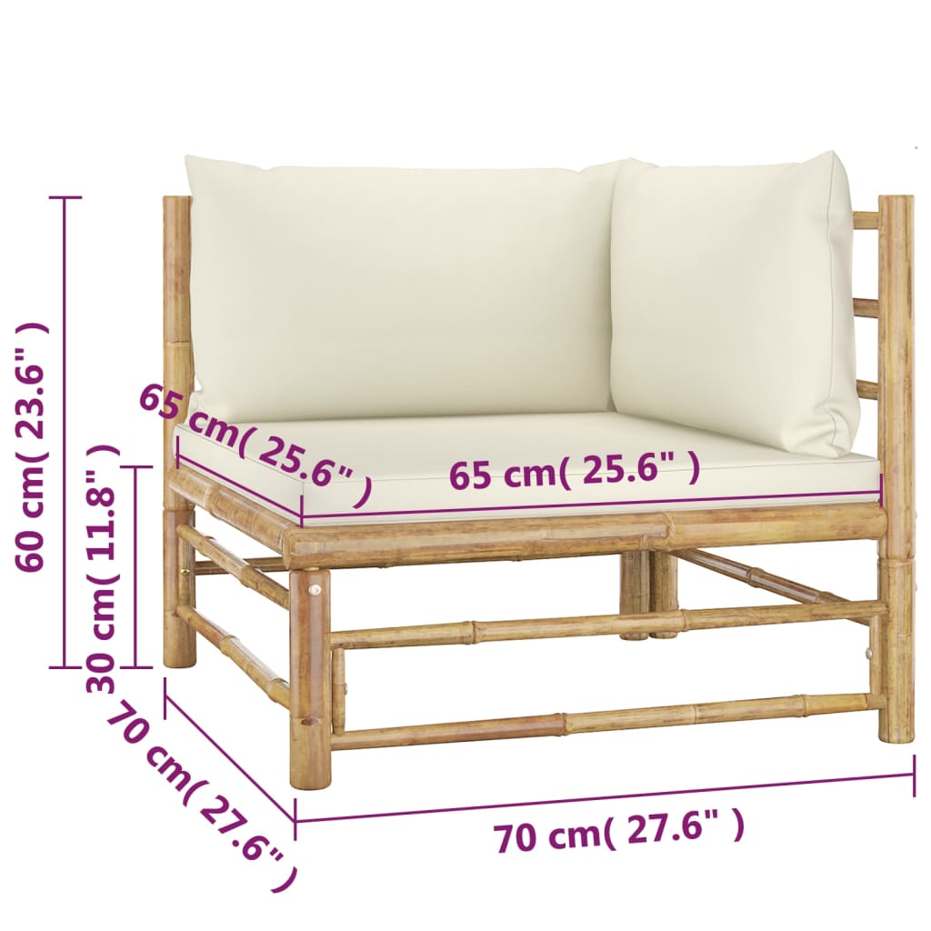 4-tlg. Garten-Lounge-Set mit Cremeweißen Kissen Bambus