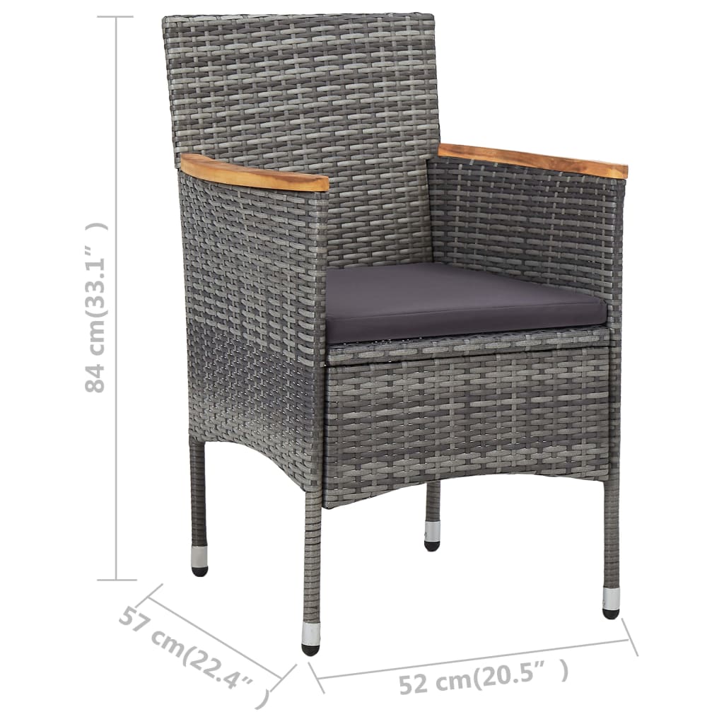 3-tlg. Bistro-Set Poly Rattan und Hartglas Grau