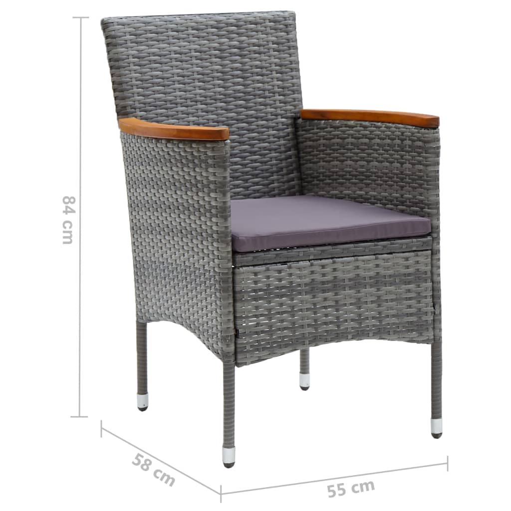 3-tlg. Bistro-Set Poly Rattan und Akazienholz Grau