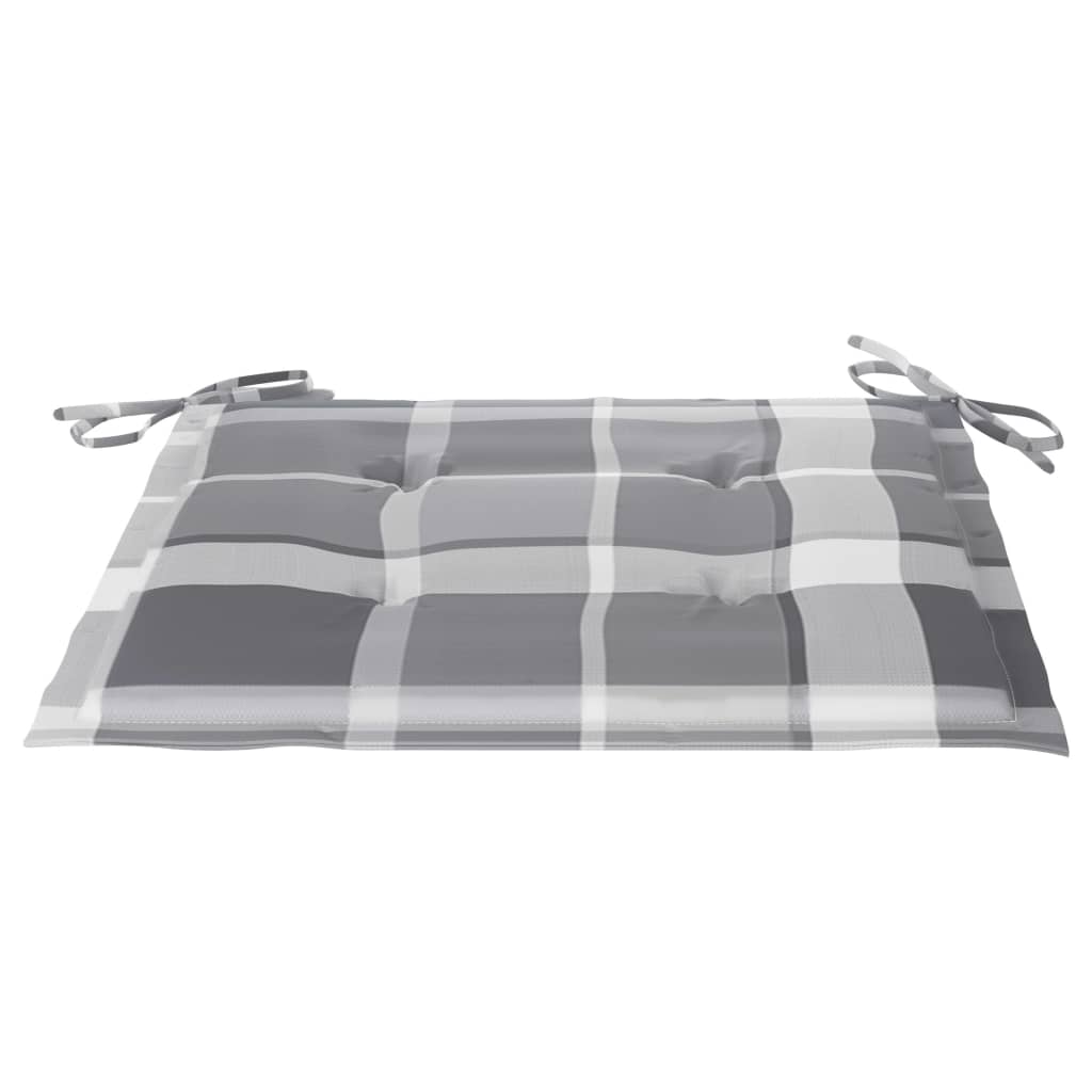 Gartenstühle Graue Karomuster-Kissen 4 Stk. Massivholz Teak