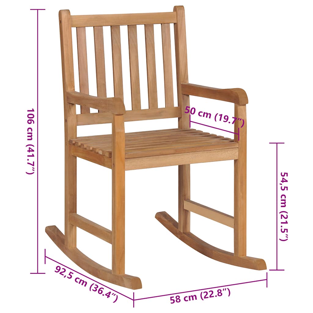 Schaukelstuhl mit Anthrazit Kissen Massivholz Teak