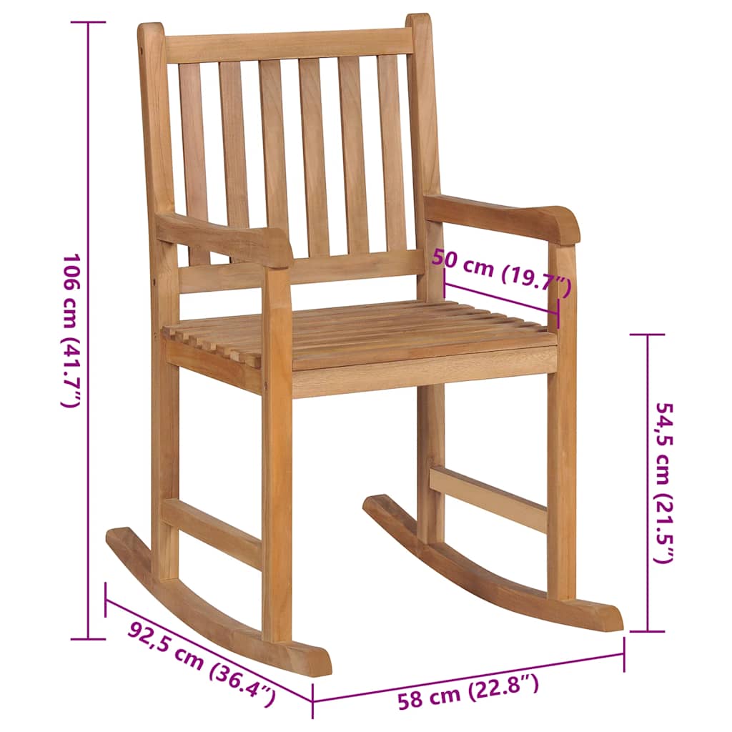 Schaukelstuhl mit Weinrotem Kissen Massivholz Teak
