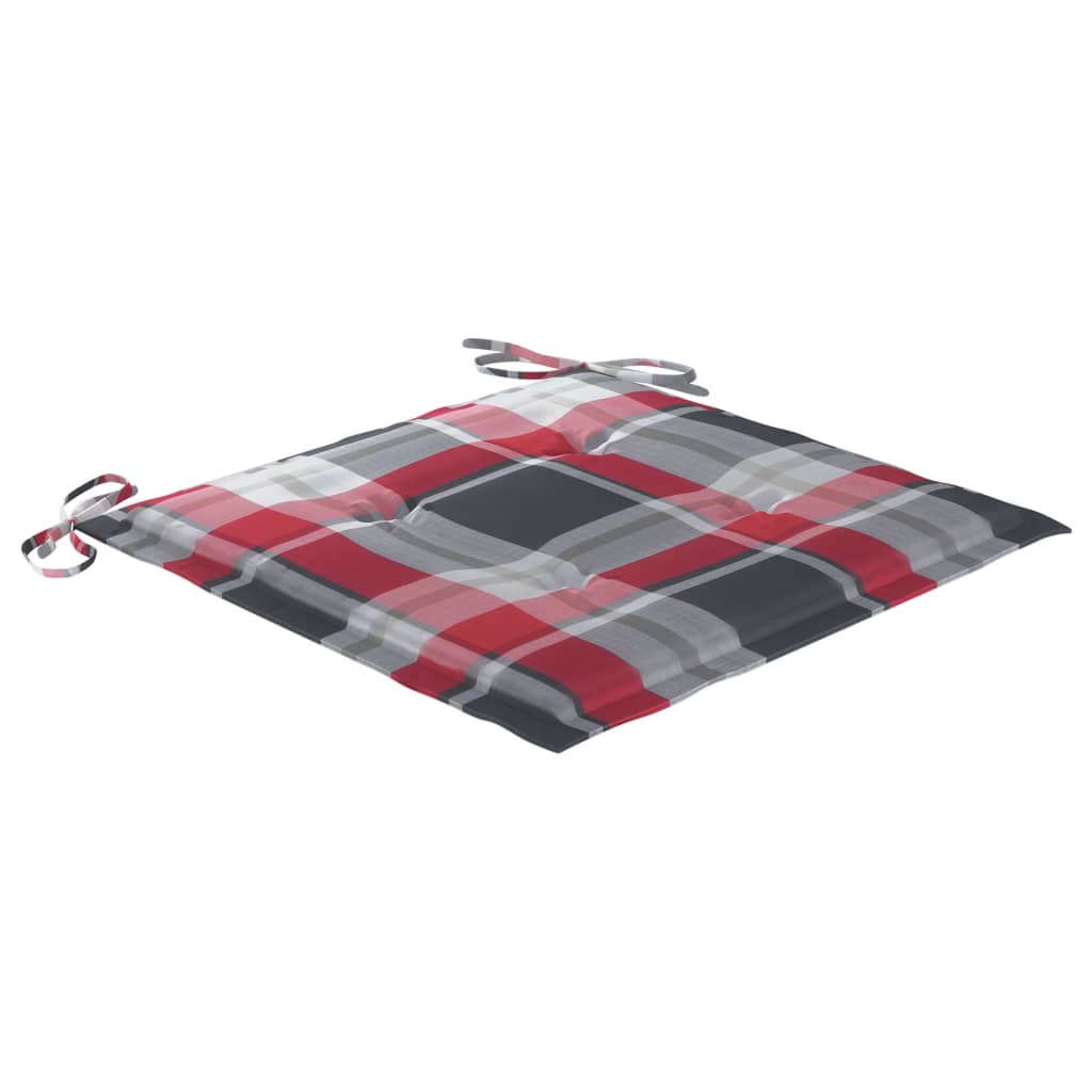 Schaukelstuhl mit Rotem Karomuster-Kissen Massivholz Teak