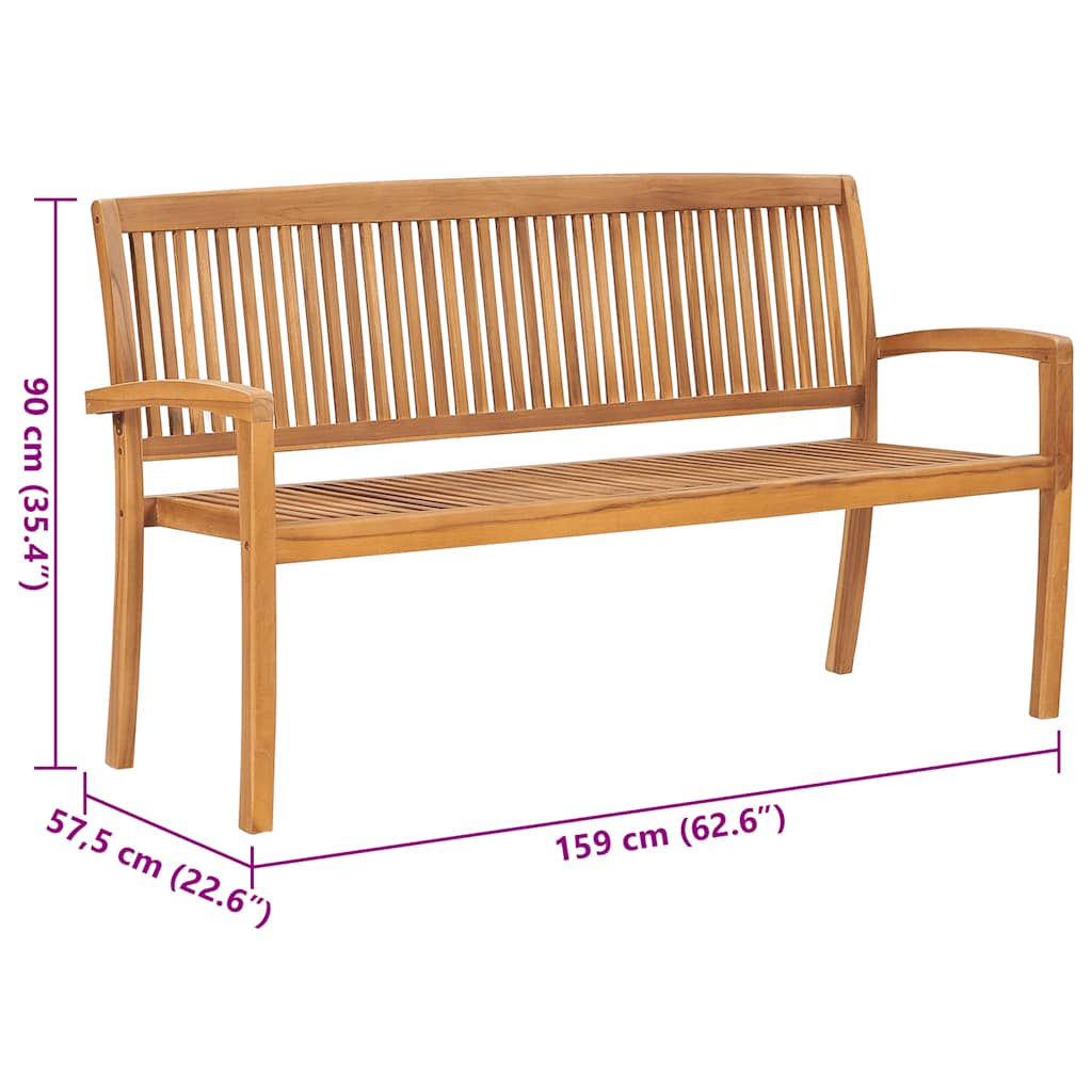 Stapelbare Gartenbank mit Auflage 159 cm Massivholz Teak