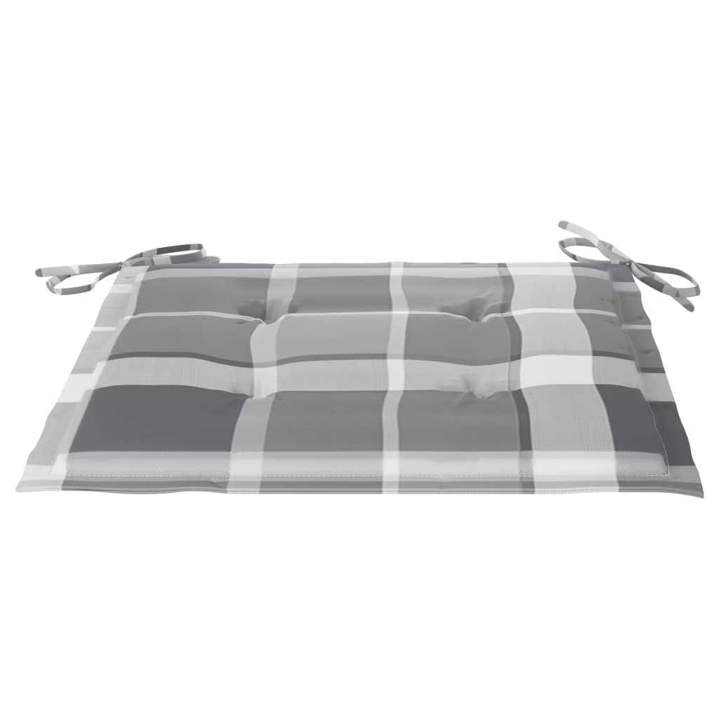 Gartenstühle Graue Karomuster-Kissen 4 Stk. Massivholz Teak