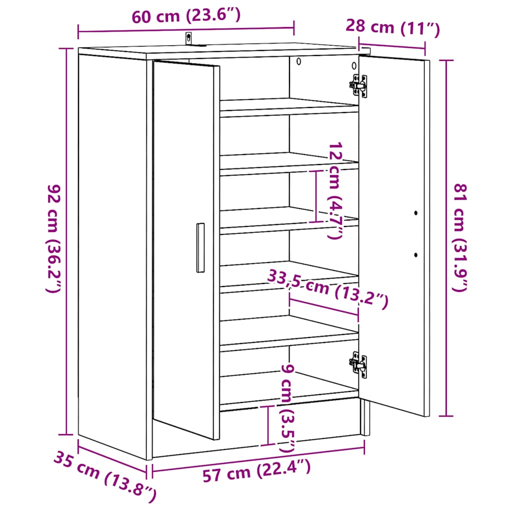 Schuhschrank Schwarz 60x35x92 cm Holzwerkstoff