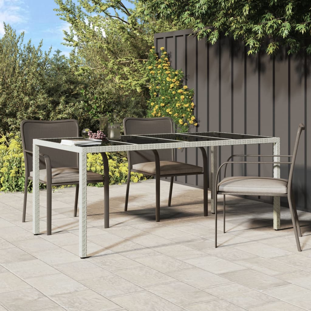 Gartentisch Weiss 190x90x75 cm Hartglas und Poly Rattan