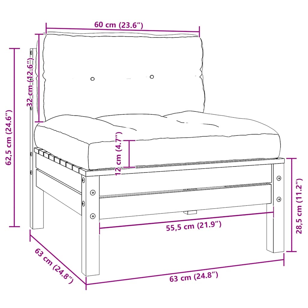 2-Sitzer-Gartensofa mit Kissen Grau Massivholz Kiefer