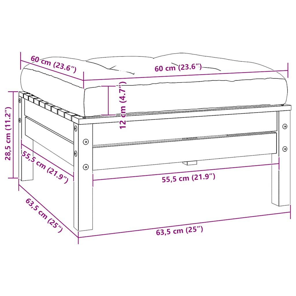 3-tlg. Garten-Lounge-Set mit Kissen Schwarz Kiefer Massivholz