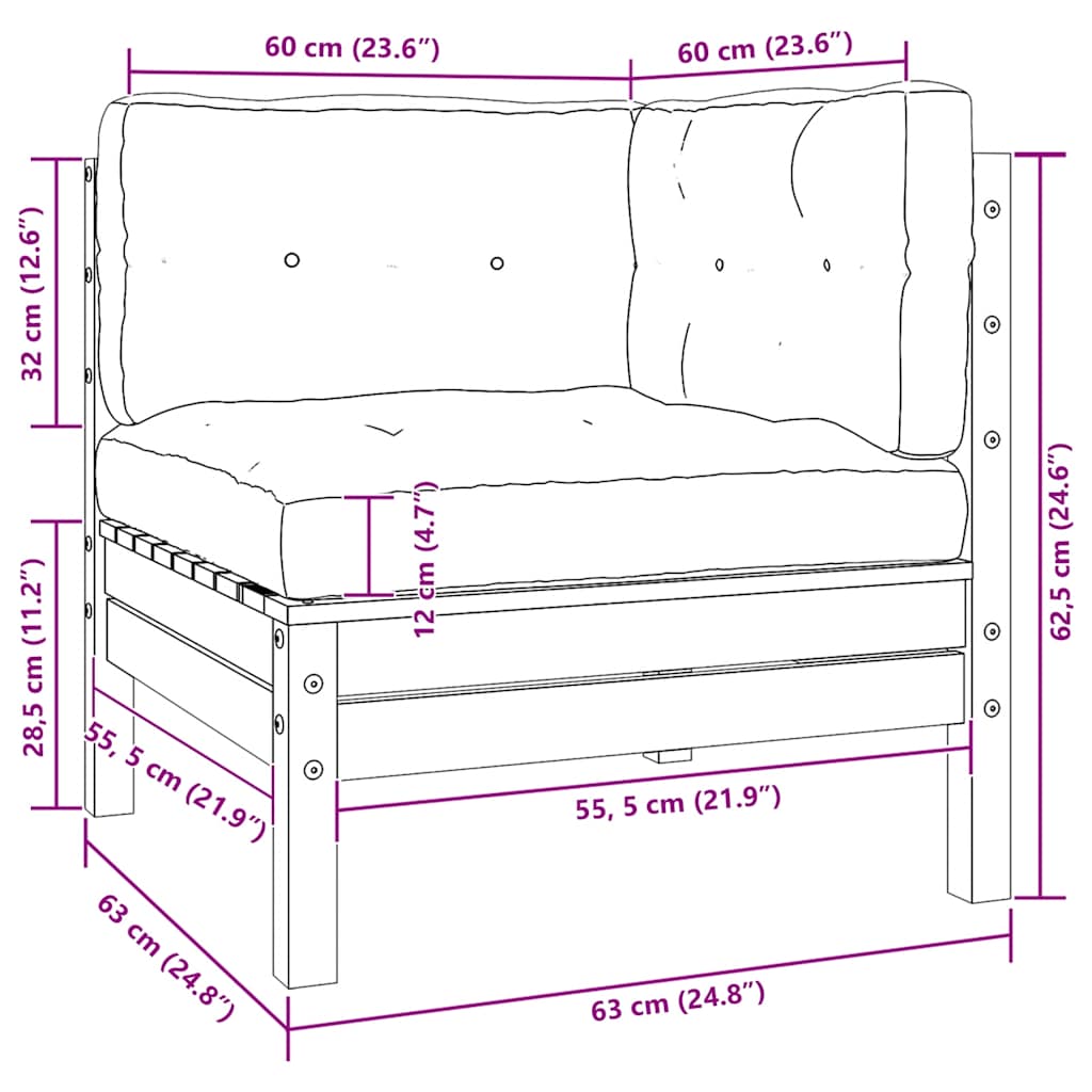 3-tlg. Garten-Lounge-Set mit Kissen Schwarz Kiefer Massivholz