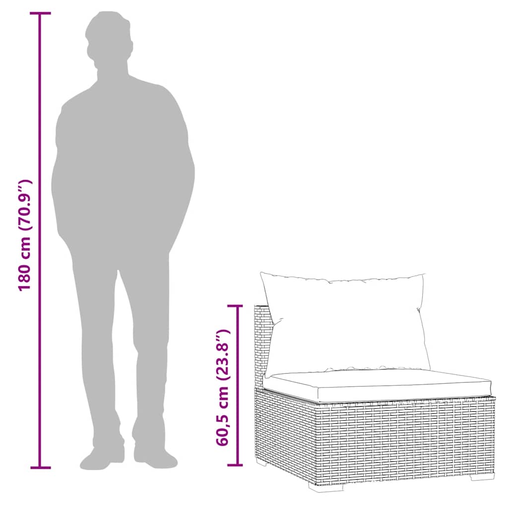 Garten-Mittelsofa mit Kissen Grau Poly Rattan