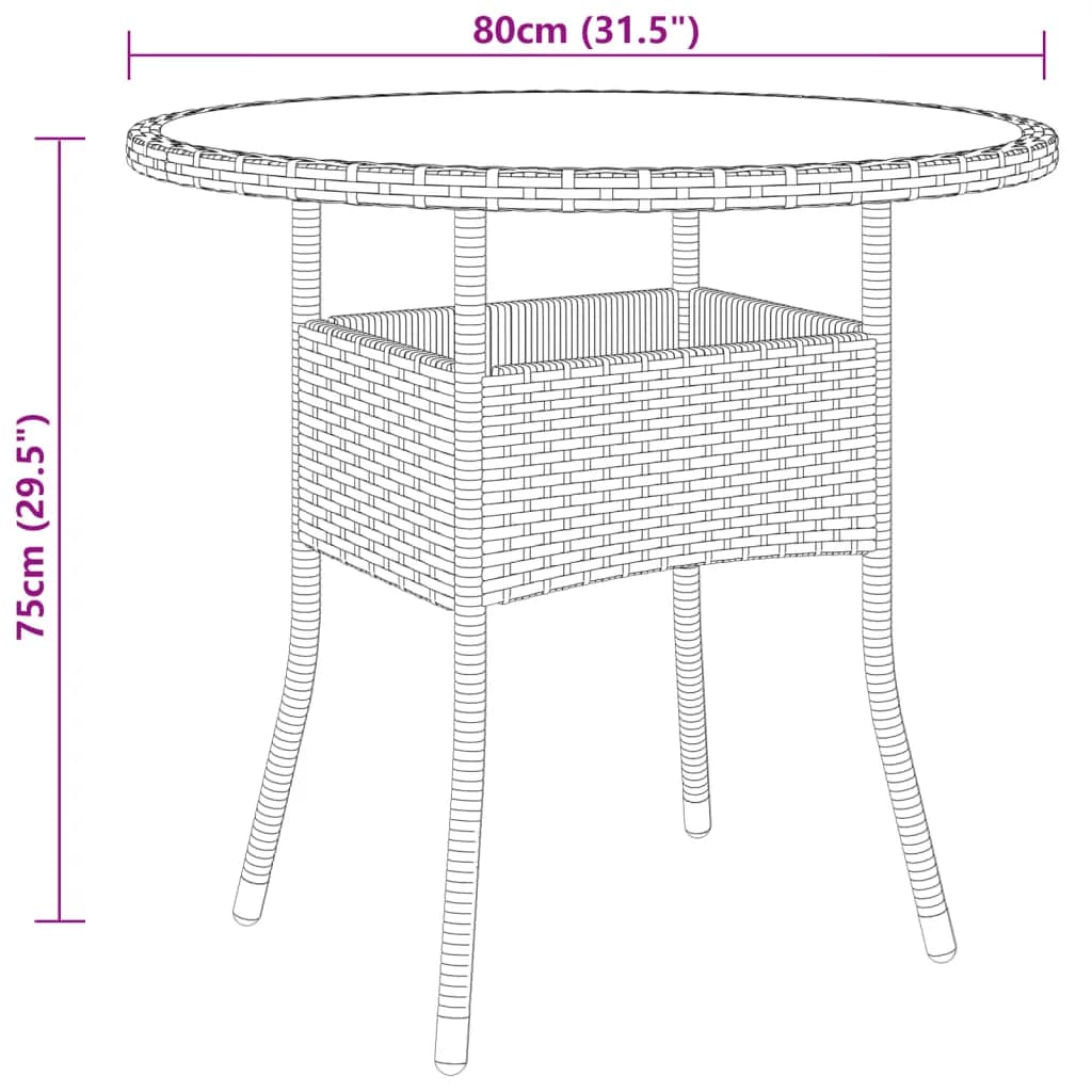 3-tlg. Bistro-Set Poly-Rattan und Hartglas Braun