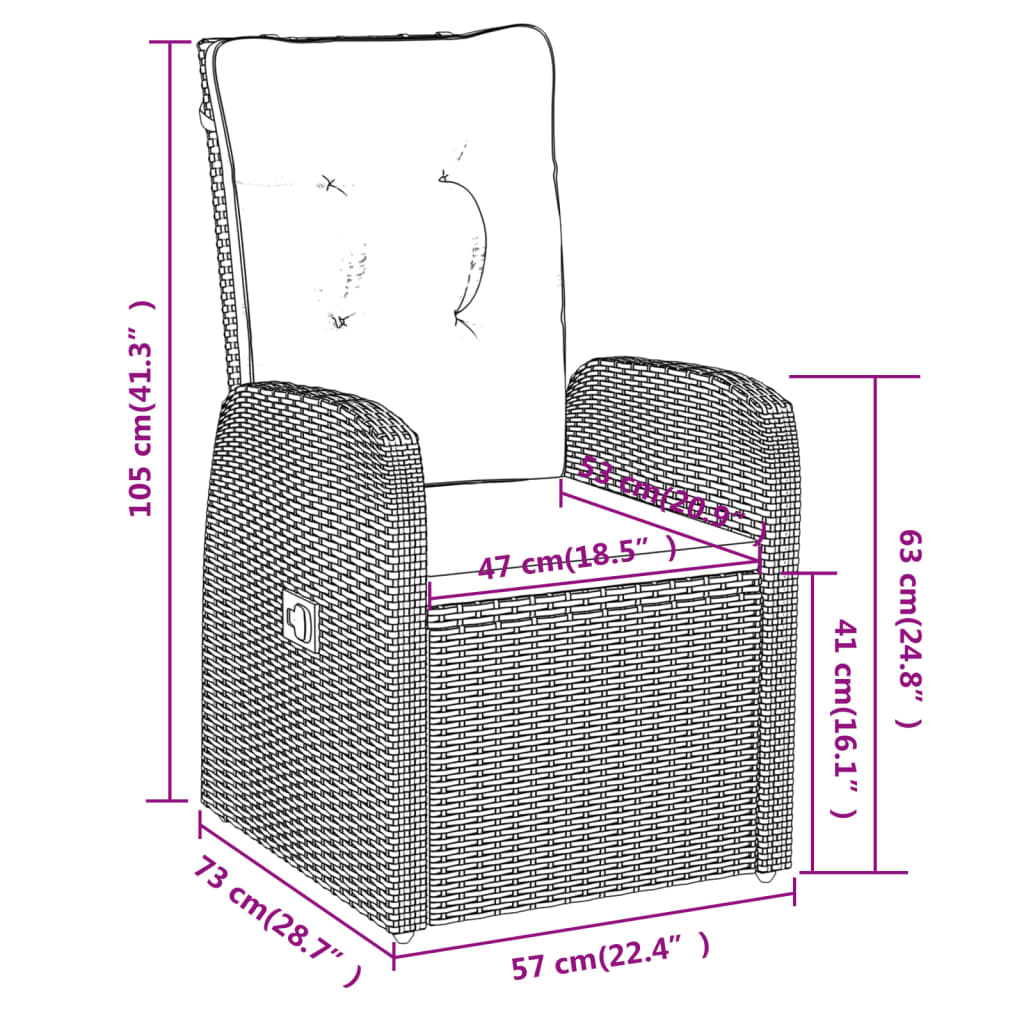 9-tlg. Garten-Essgruppe mit Kissen Schwarz