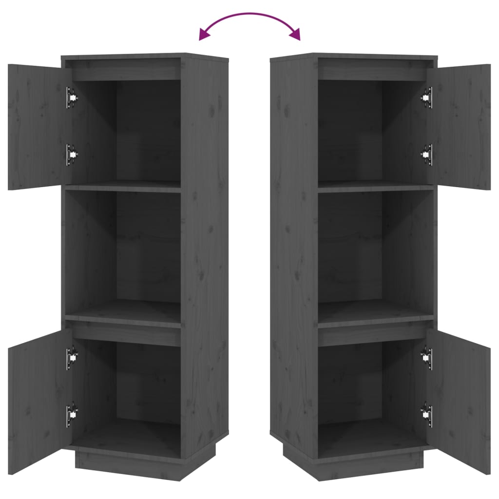 Highboard Grau 38x35x117 cm Massivholz Kiefer