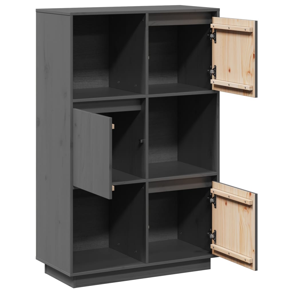 Highboard Grau 74x35x117 cm Massivholz Kiefer