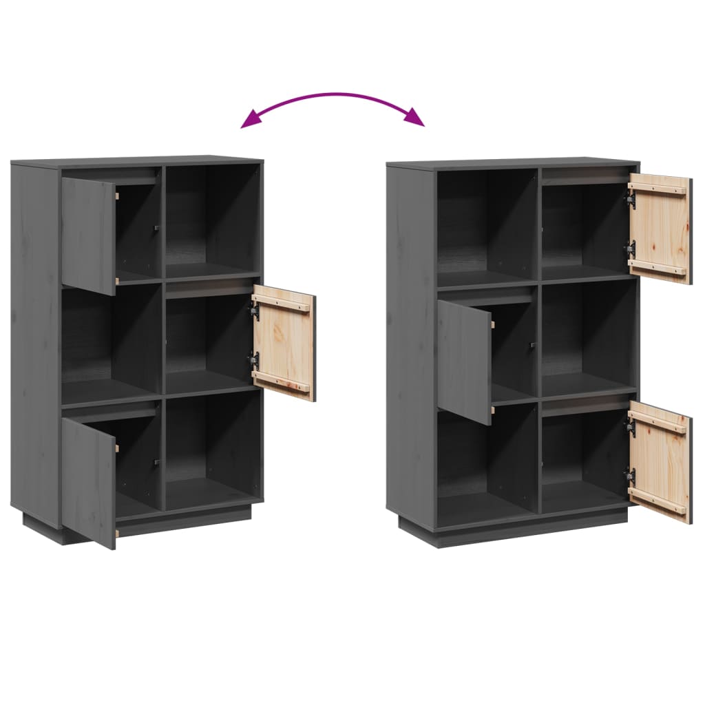 Highboard Grau 74x35x117 cm Massivholz Kiefer