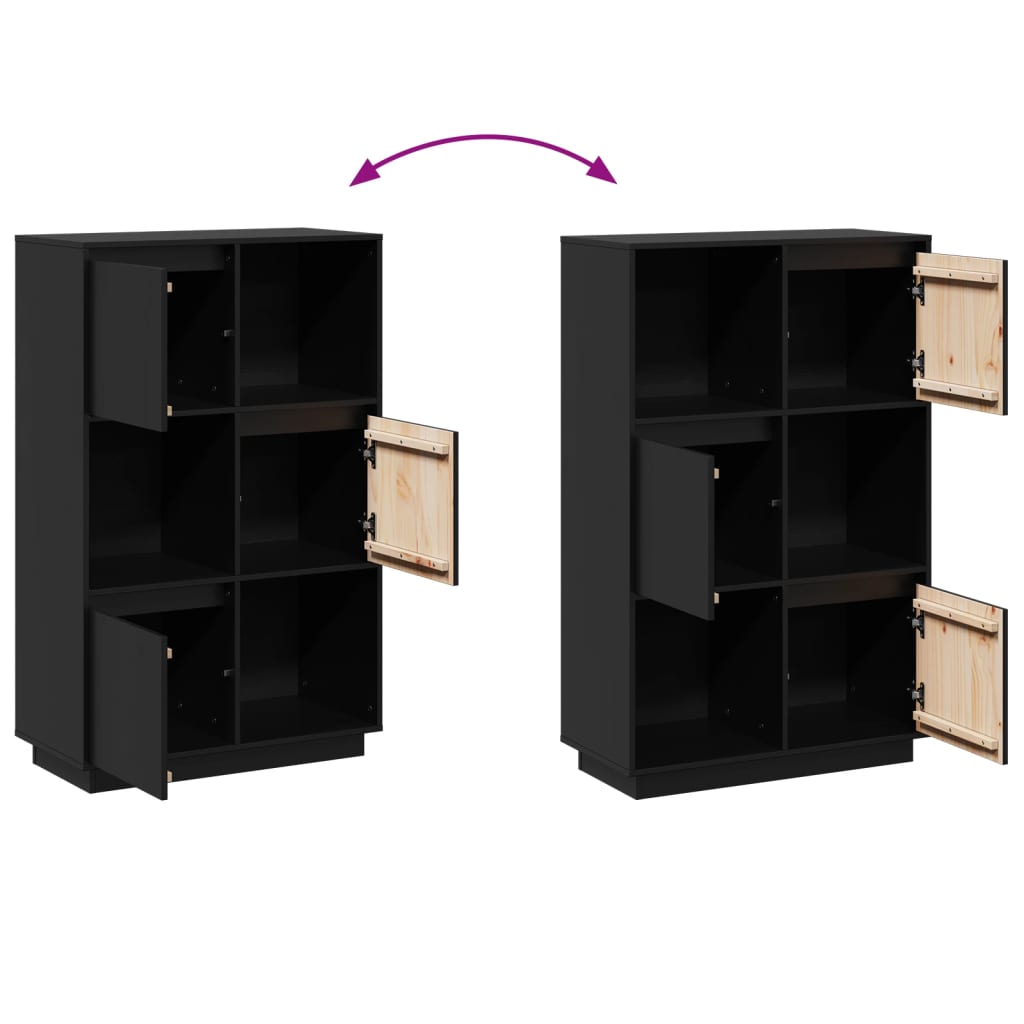 Highboard Schwarz 74x35x117 cm Massivholz Kiefer