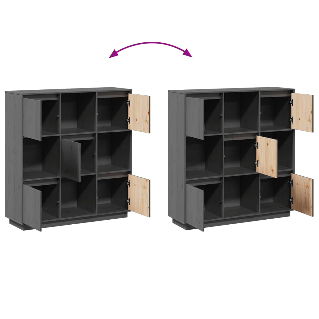 Highboard Grau 110,5x35x117 cm Massivholz Kiefer