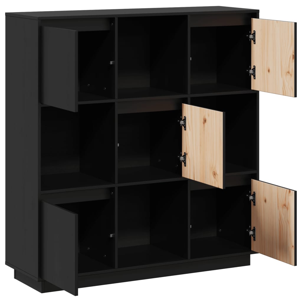 Highboard Schwarz 110,5x35x117 cm Massivholz Kiefer