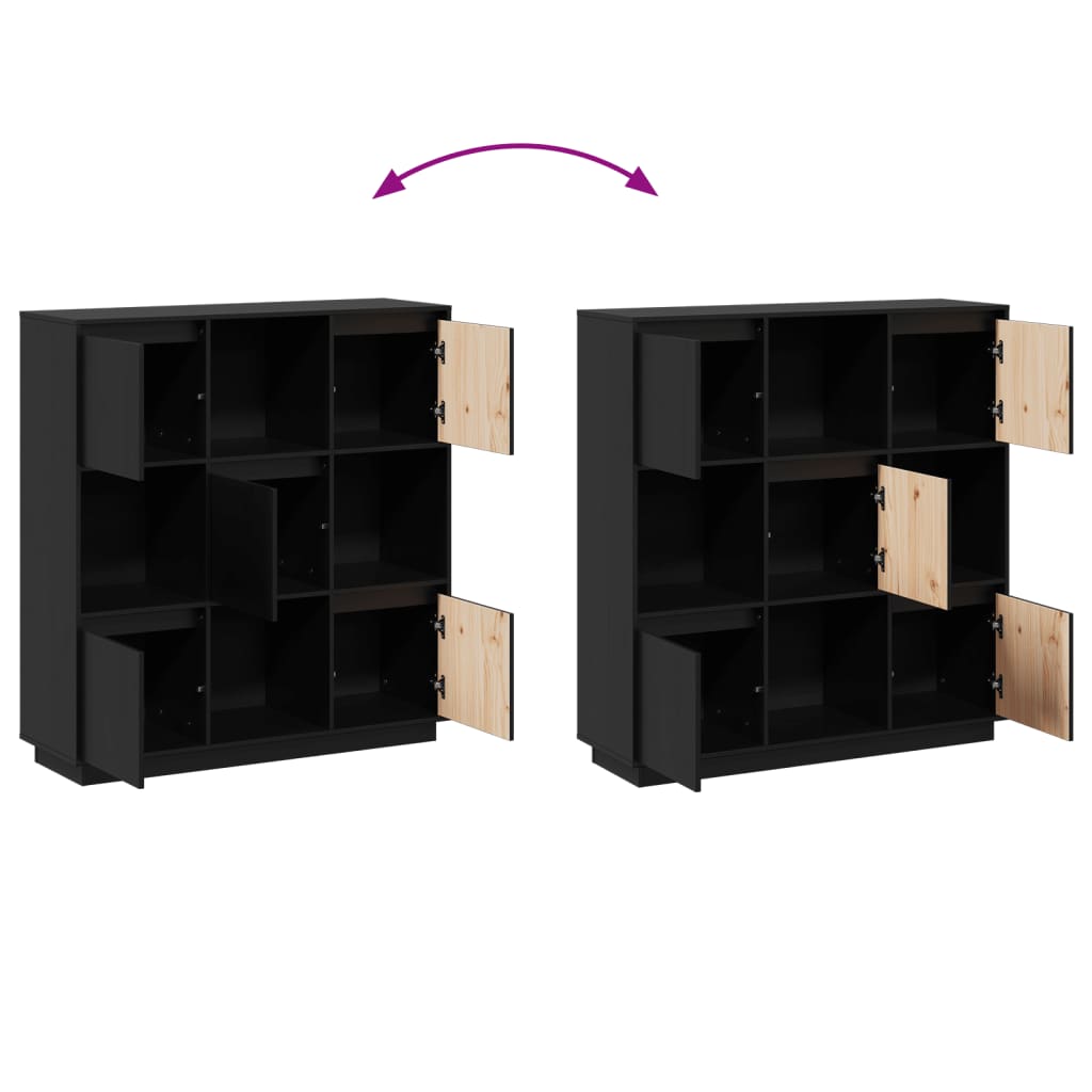 Highboard Schwarz 110,5x35x117 cm Massivholz Kiefer