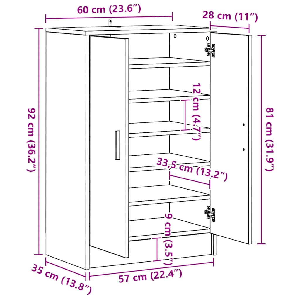 Schuhschrank Grau Sonoma 60x35x92 cm Holzwerkstoff