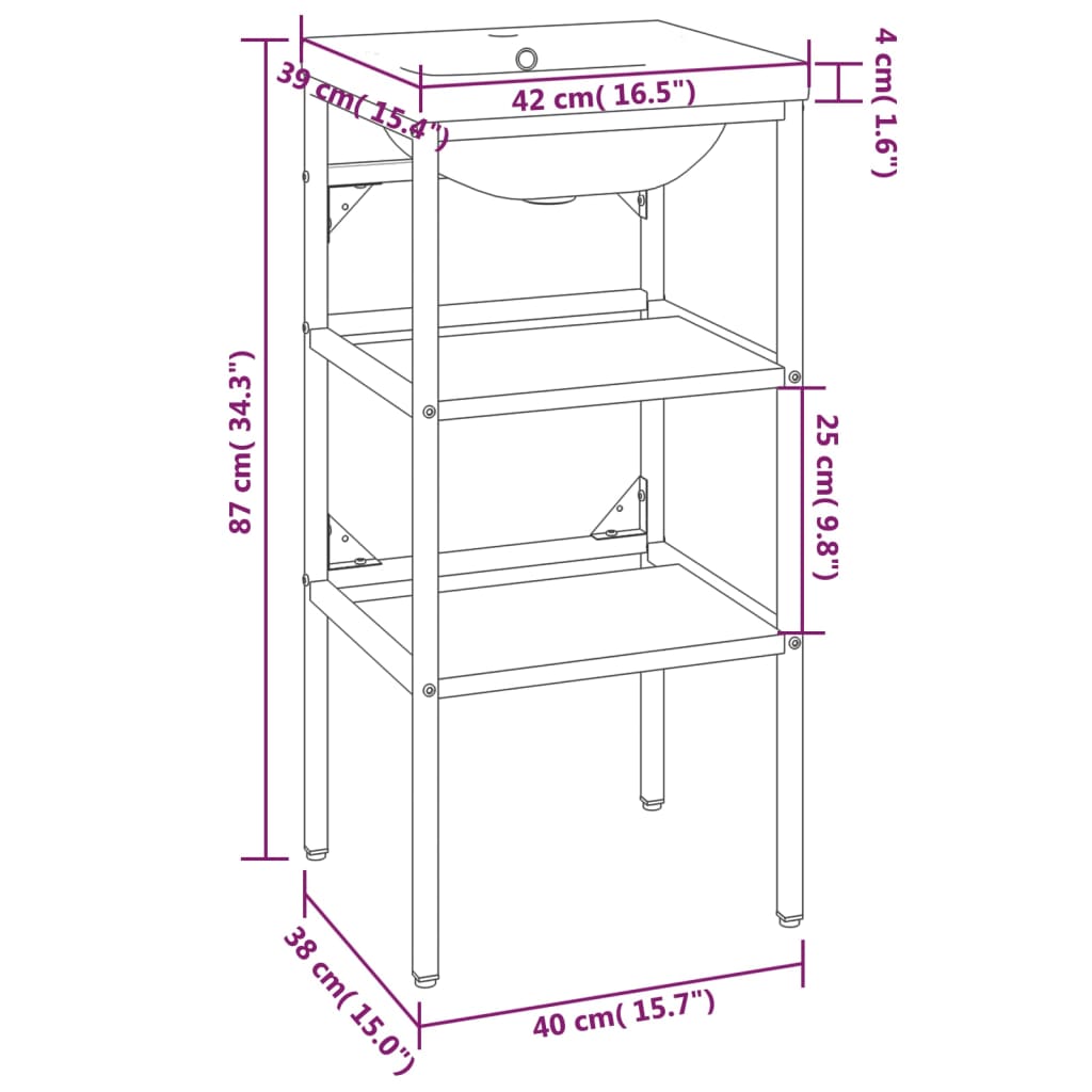 Badezimmer-Waschtischgestell mit Waschbecken Weiß Eisen