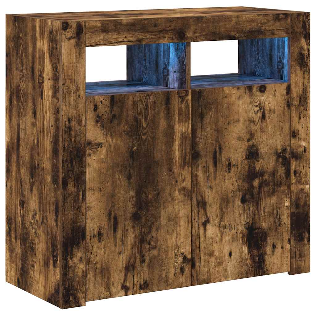 Sideboard mit LED-Beleuchtung Räuchereiche 80x35x75 cm