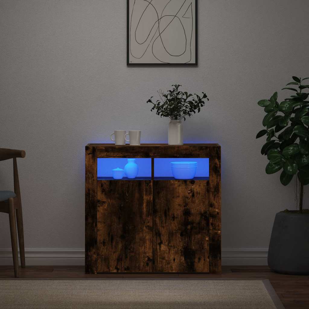 Sideboard mit LED-Beleuchtung Räuchereiche 80x35x75 cm