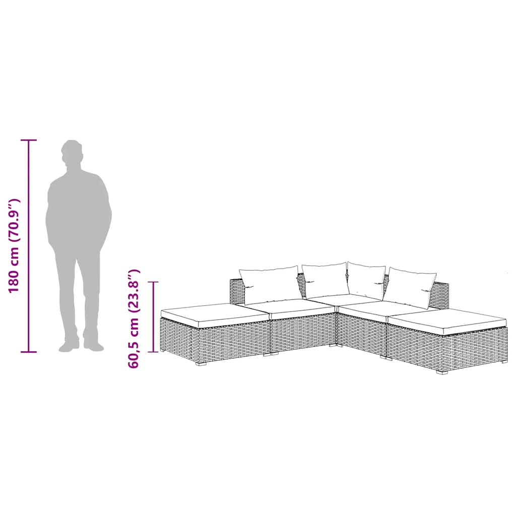 5-tlg. Garten-Lounge-Set mit Kissen Poly Rattan Braun