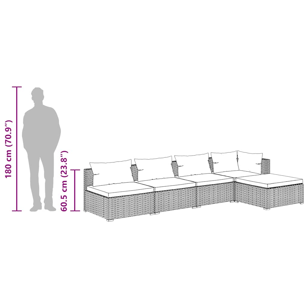 5-tlg. Garten-Lounge-Set mit Kissen Poly Rattan Braun