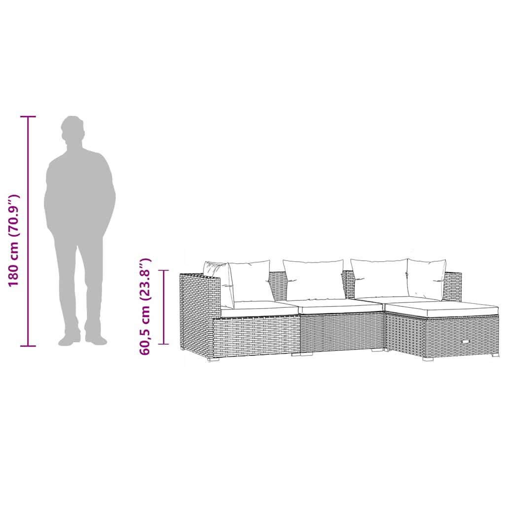 4-tlg. Garten-Lounge-Set mit Auflagen Poly Rattan Schwarz