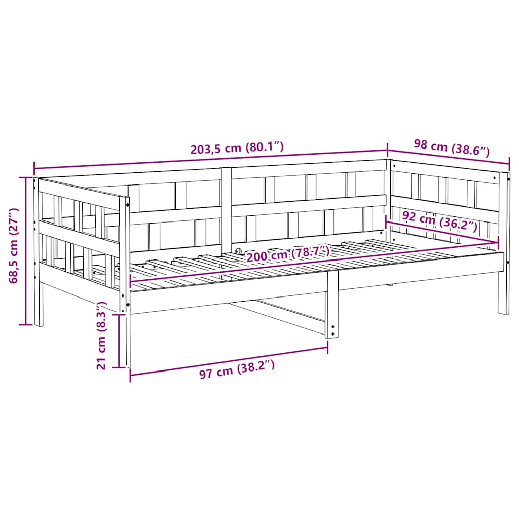 Tagesbett Weiß Massivholz Kiefer 90x200 cm