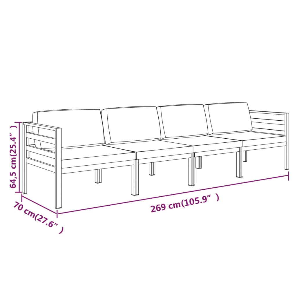 4-tlg. Garten-Lounge-Set mit Kissen Aluminium Anthrazit