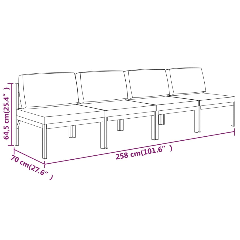 Gartensofa 4-Sitzer mit Kissen Aluminium Anthrazit