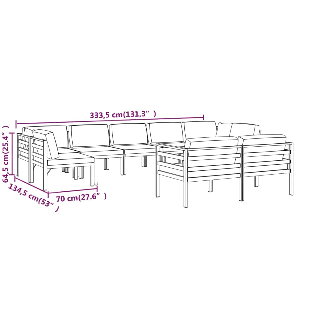 9-tlg. Garten-Lounge-Set mit Kissen Aluminium Anthrazit