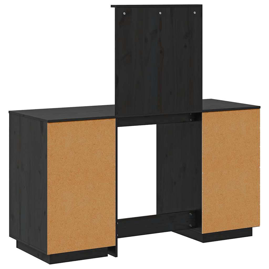 Schminktisch-Set mit Spiegel Schwarz Massivholz Kiefer