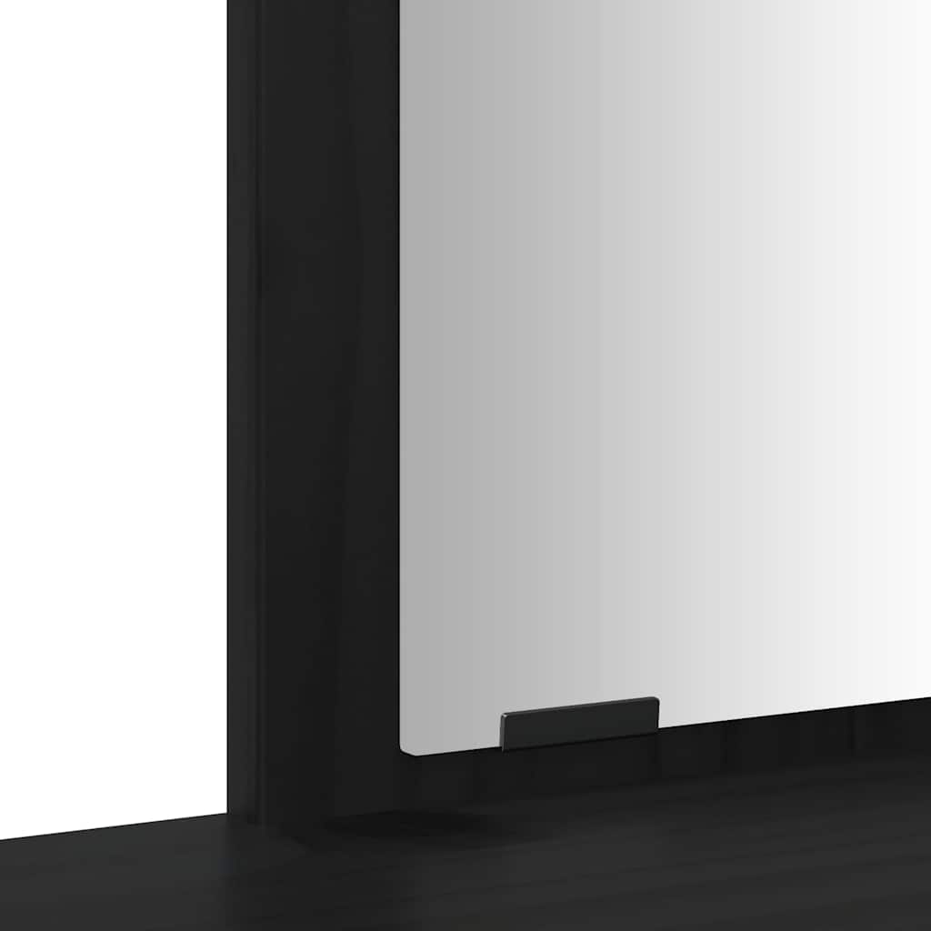 Schminktisch-Set mit Spiegel Schwarz Massivholz Kiefer