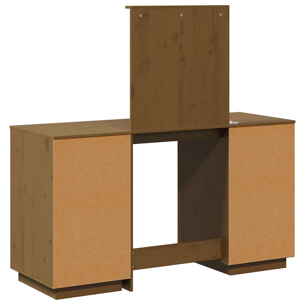 Schminktisch-Set mit LED Honigbraun Massivholz Kiefer