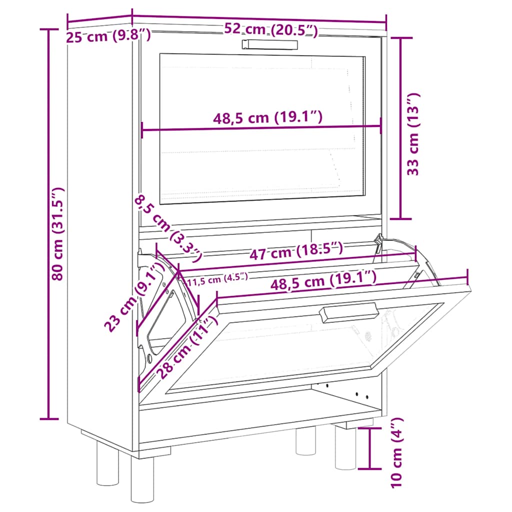 Schuhschrank Weiß 52x25x80 cm Holzwerkstoff & Rattan Natur