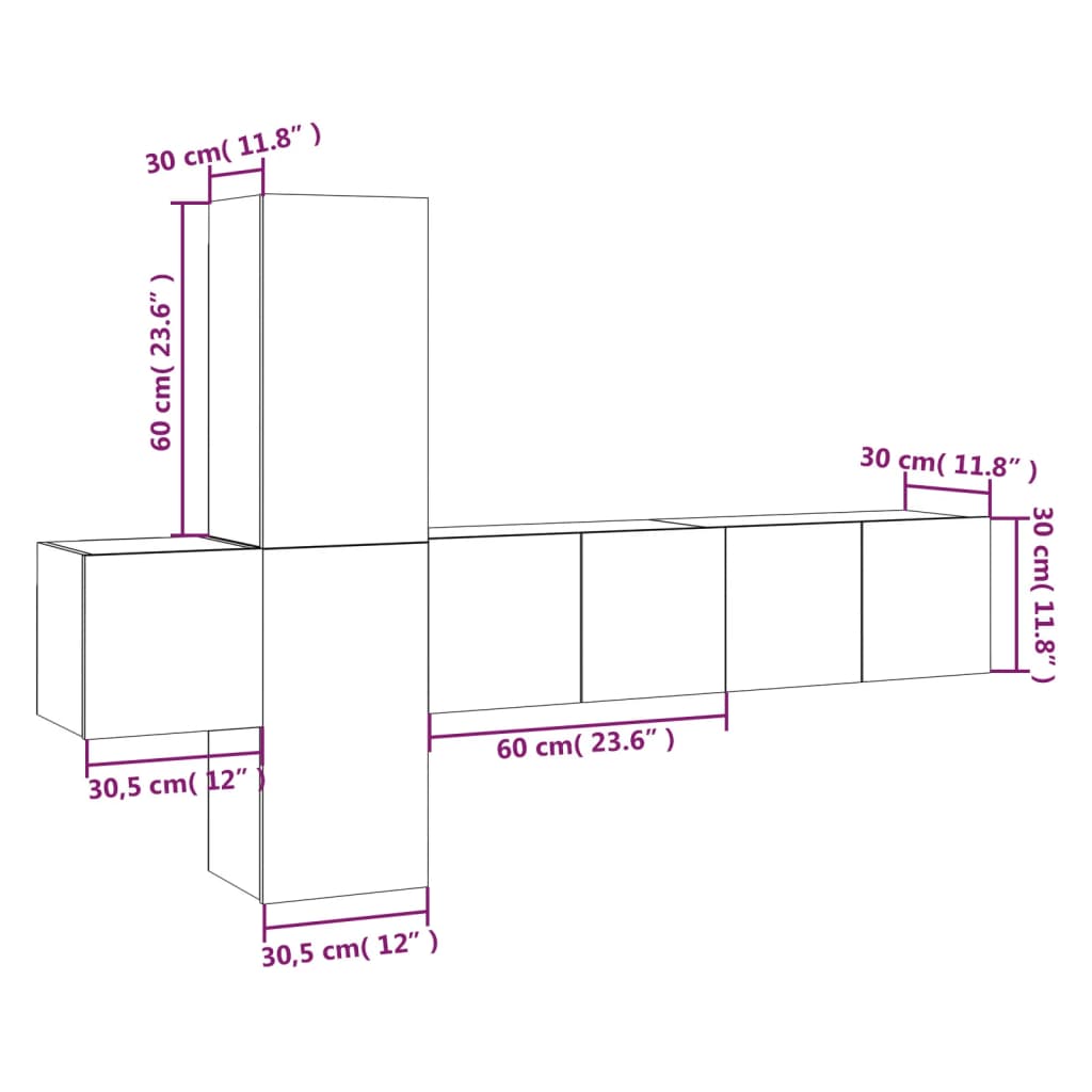 5-tlg. TV-Schrank-Set Räuchereiche Holzwerkstoff